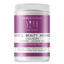 Body Kitchen Youthful Beauty Advanced, Collagen Peptides Powder for Beautiful Hair Skin Nails, Resveratrol and Hyaluronic Acid for Anti-Aging & Antioxidant Support, Grass Fed (Pack of 1)