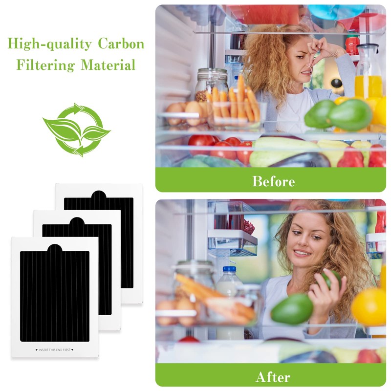 SEISSO Refrigerator Air Filter Replacement 3 Pack Carbon Activated Air