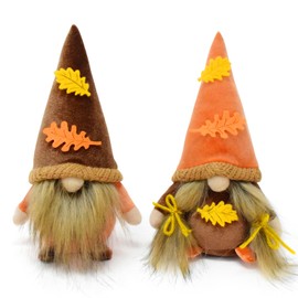 Vytina 2 Pcs Fall Gnomes Plush Decorations Autumn Oak Leaves Gnome Handmade Stuffed Swedish Tomte Doll Figurine for Home Office Tiered Tray Mantel Ornaments