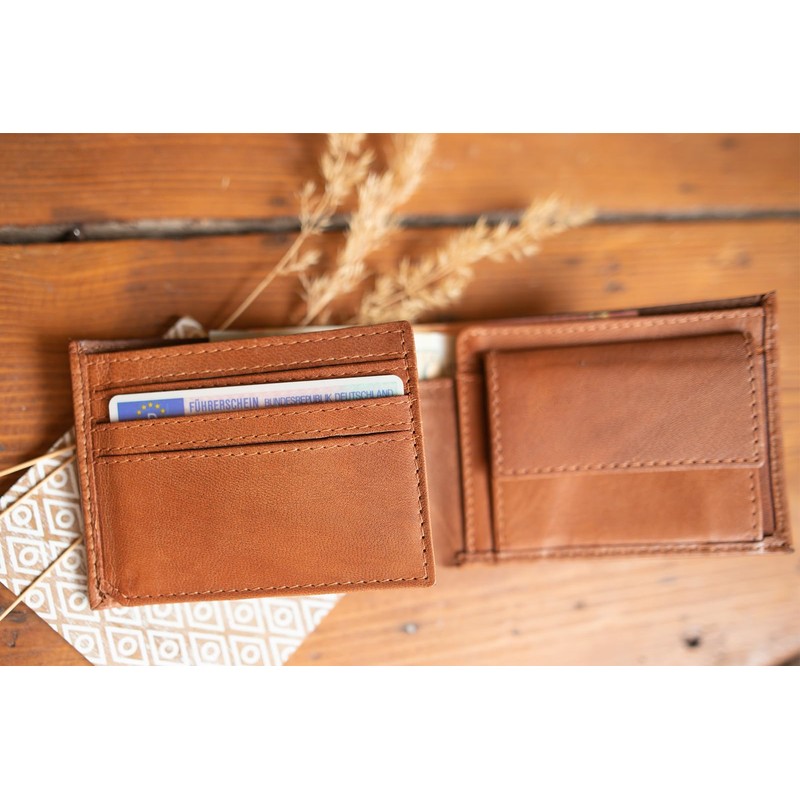 Gusti Lewi Men's Leather Wallet, hazelnut, Retro