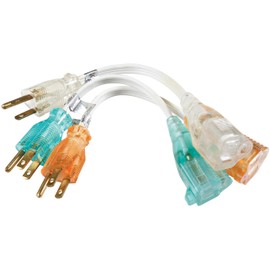 Woods Light Duty Indoor Extension Cord, 8-Inch, 16 Gauge, 3 Conductor, 3-Pack Adapter Cords, White, 6991