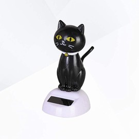 Joylern Solar Cat Bobble Shaking Head Dancing Toy Cat Figurine Statue Car Dash Board Ornaments for Car Vehicle Decoration - Black
