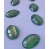 25x18MM VINTAGE GLASS CABOUCHON EMERALD PAINT GOLD IN FLATBACK UNFOILED