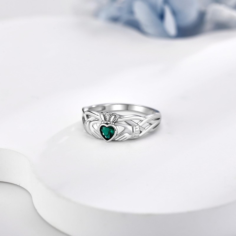 Claddagh Ring for Women Sterling Silver Green Irish Celtic Claddagh