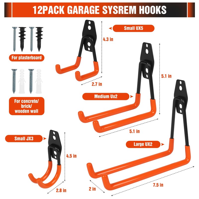 TVKB Garage Hooks Ladder Hooks for Hanging Heavy Duty Garage
