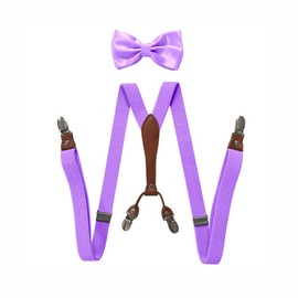 BaronHong Suspenders Bow Tie Set for Women Men 1" Wide Y Shape with 4 Clips Adjustable Suspenders for Formal Weddings, Light Purple