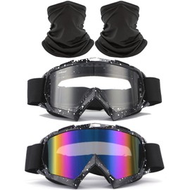 immoono 2 Pack Dirt Bike Goggles with 2 Packs Neck Gaiters, Motorcycle Goggles ATV Goggles Riding Goggles Ski Goggles Windproof Glasses Racing Goggles with Face Cover Scarf, Colorful-Clear Lenses