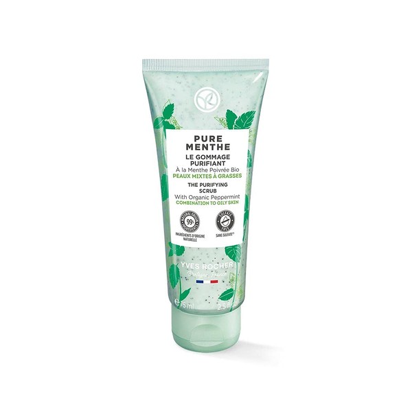 Yves Rocher Pure Menthe Purifying Exfoliating Facial Care with Organic Peppermint for Radiant Skin 1 x 75 ml Tube