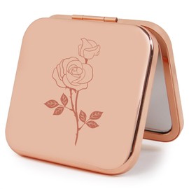 PDOZV Small Compact Mirror, Rosegold Square 2.8”×2.8” Metal Frame Smooth Style Double Sided Mini Magnifying 1X/2X Mirror for Purse Can be Used as Gifts for Woman (RG02)