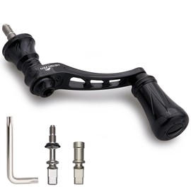HEIGHTEN 1.8 - 2.0 inches (45 - 50 mm) Variable Reel Handle, 0.7 inch (19 mm), Aluminum Knob Included, For Shimano Daiwa Universal Spinning Reel, Arch Series (Black) (878)