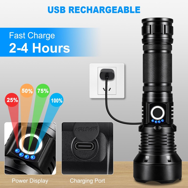 KINGCAESAR Flashlights High Lumens Rechargeable, 2 Pack 90,000 Lumens Super