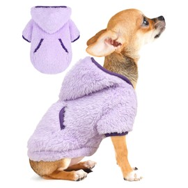 Small Dog Sweater Fleece Dog Hoodie Small Dogs Girl Boy Winter Warm Puppy Clothes for Chihuahua Teacup Yorkie Soft Stretchy Tiny Outfits Cat Sweater Pet Clothing Purple S