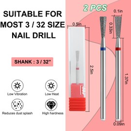 Vnjaoi 2Pcs Diamond Nail Drill Bits Carbide Conical Micro Cuticle Remover Bit Russian Electric File Bits for Under Nail Dead Skin Cleaning Cuticle Remove Nail Art Design Manicure and Pedicure
