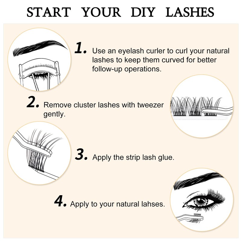 QUEWEL Individual Eyelashes, Individual Eyelash Clusters, Lashes, Natural C Curl,