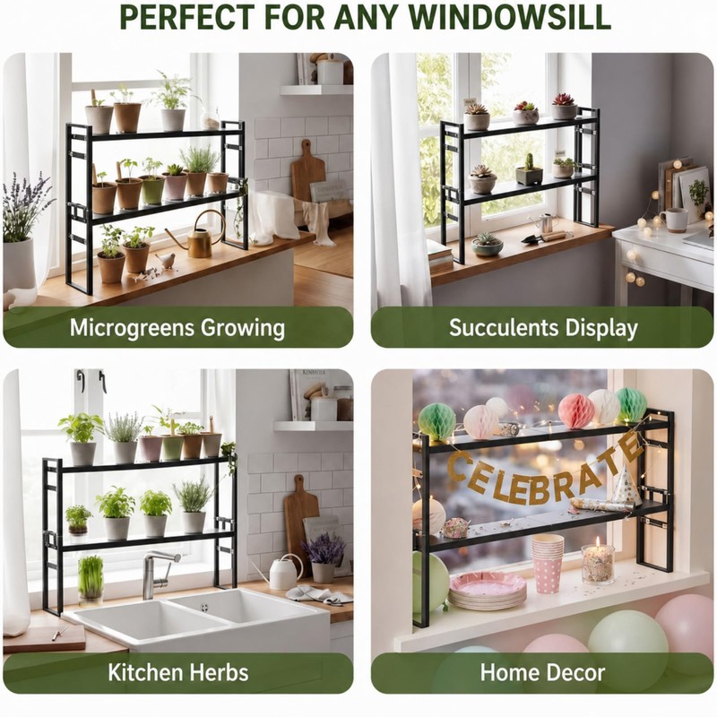 BrightRow 2 Pcs 3.5" W Expandable Window Sill Plant Shelf,