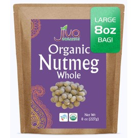 Jiva Organics Organic Nutmeg Whole 8 ounce Bag - 100% Natural & Non-GMO Spice