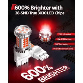 Torchbeam 3157 3156 LED Bulb Tail Brake Lights Red 600% Brighter, 3056 3057 4057 4157 3457 Brake Stop High Mount Stop Tail Taillights for Cars, Non-polarity, 3030 38-SMD, Pack of 2