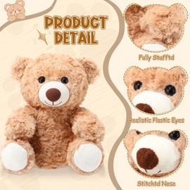 Jenaai 8 Pcs 10 Inch Stuffed Animal Bear Bulk Gift Soft Cute Baby Shower Bear Small Stuffed Plush Toys for Girls Boys Kid Child Girlfriend Back to School Birthday Wedding Party Decoration, Light Brown