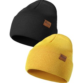 Black and Yellow Beanie Hats for Men Women, Warm Winter Snow Skull Caps, Daily Thermal Stocking Caps, Fall Spring Knit Cookies Beanie, Striped Cuffed Beanie Ski Skate Hiking for Men