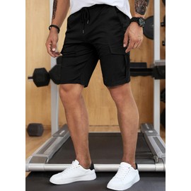 JMIERR Mens Casual Cargo Shorts - Cotton Drawstring Stretch Summer Beach Shorts Black Twill Chino Short with Pockets for Men,XL