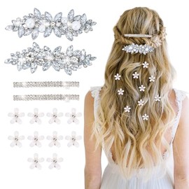 WHAVEL 14 Pcs Rhinestone Hair Clips Wedding Hair Accessories for Women Silver Fancy Flower Clips Barrettes
