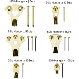 Picture Hangers, 120 Pieces Professional Photo Frame Hooks, Heavy Duty Picture Hanging Kit with Nails for Wall Mounting, Holds 10-100 lbs,Golden