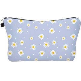 Blue Daisy Cosmetic Bag for Women Cute Travel Makeup Bag Flower Cosmetic Zipper Pouch Organizer Water Resistant Toiletry Storage Bag