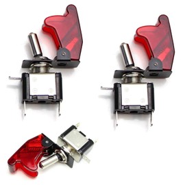 iJDMTOY Aircraft Style Red Cover w/Red LED Indicator Light 12V/20A On/Off SPST Toggle Switch w/Safety Flip Cover Compatible with LED Light Bar, Fog Lamps, Daylight DRL, etc