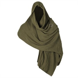 SYQBR Medieval Shawl Pirate Scarf with Pin, Post Apocalyptic Shaman Cowl Hood Retro Viking Bandana, Renaissance Costume Shemagh Sash for Cosplay Party(Army)