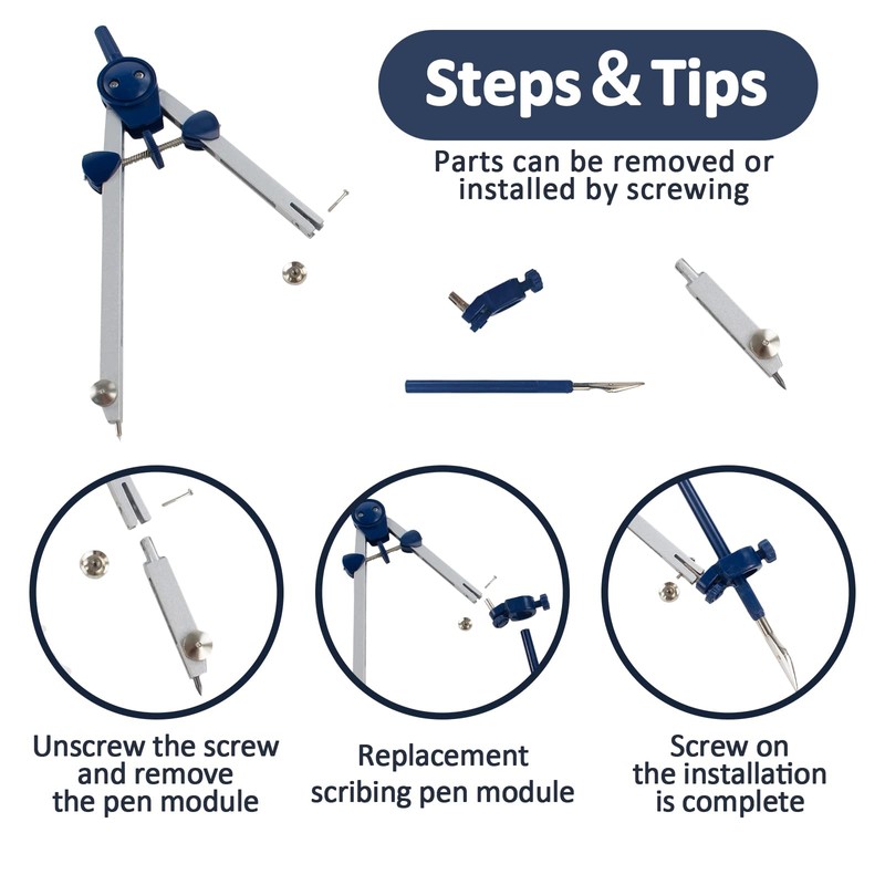 CIOUYAOS Compass with Pen Holder, 7-Piece Drawing Tool Set, Scribing