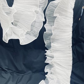 3 Yards Ruffle Pleated Chiffon Trim Two Layer Trimmer Dress Bag Decoration Tulle Fabric Applique Craft Sewing (White)
