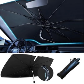[2025 Upgrade] 360° Windshield Sun Shade Umbrella for Car, UV Protection & Cooling [Newest Nano Aerogel Insulation] 99% Sun Protection for Interior, Innovative Bendable Shaft, Universal Size (Large)