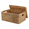 Hipiwe Rattan Basket With Lid Rectangular Lidded Basket Natural Hand-Woven