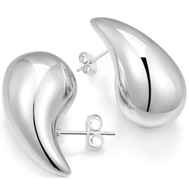 Aretes de Gota para Mujer, Aretes Chunky Acero Inoxidable de Plata para Mujer, Aretes Grandes Plateados Llamativos, Regalos de Joyeria para Mujer Aretes en Forma de Gota (gota agua de plata)