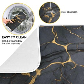 ALAZA Gold Black Marble Dish Drying Mat for Kitchen Counter Absorbent Microfiber Small Drying Pad Dish mats for Kitchen Countertops 16 x 18 Inch