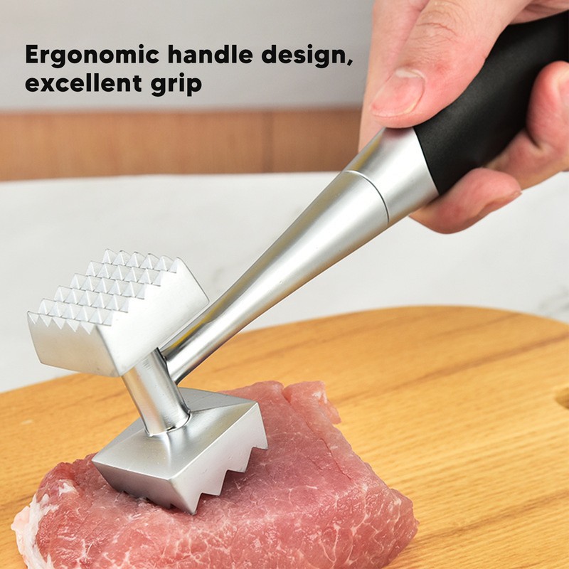 Meat Tenderizer Dual Sided Zinc Alloy Ergonomic Rubber Handle Balanced