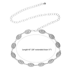Eohak Western-Metal-Concho-Belt for Women Silver Cowgirl Chain Belts Adjustable Boho Waist Links Belt