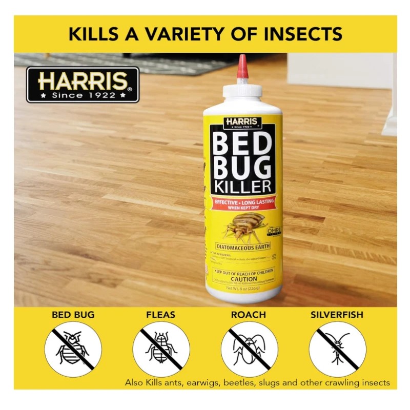 Harris HDE-8 Bed Bug Powder Diatomaceous Earth, 8oz, Yellow Pack