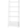 Bamjoy Bamboo White Bookshelf with Slatted Basket, Ladder Bookcase with