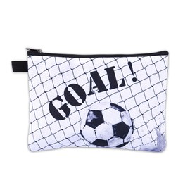 Soccer Makeup Pouch Bag Sport Theme Cosmetic Bag for Women Party Favor Gift for Soccer Coach Lover Canvas Skincare Makeup Organizer Toiletry Bags with Zipper for Travel Storage