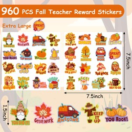 JarThenaAMCS 960Pcs Fall Teacher Reward Stickers Inspirational Pumpkin Turkey Maple Adhesive Training Decals for Autumn Thanksgiving Classroom Homework Test Assignment Supplies