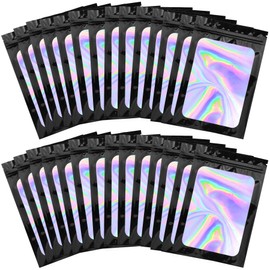 BQTQ 150 Stück Geruchssichere Beutel mit Reißverschluss Aluminiumfolie Wiederverschließbare Beutel Zip Beutel Folie Tasche Geruchssichere Beutel für Lebensmittel(Holographisches Schwarz, 10x15cm)