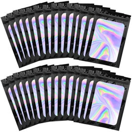 BQTQ 150 Stück Geruchssichere Beutel mit Reißverschluss Aluminiumfolie Wiederverschließbare Beutel Zip Beutel Folie Tasche Geruchssichere Beutel für Lebensmittel(Holographisches Schwarz, 10x15cm)