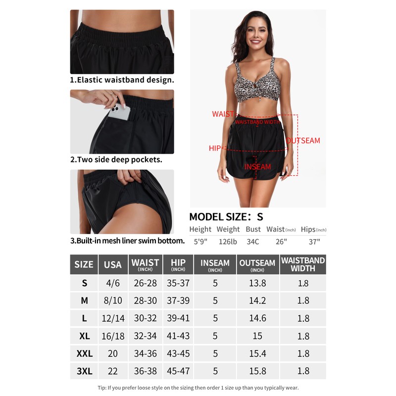 Colloyes Women's 5" High Waisted Swim Board Shorts UPF 50+