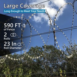 QVQE 590FT Razor Wire, Razor Wire for Wire Fencing, Galvanized Steel Wire Razor Ribbon Barbed Wire Concertina Wire, 295 Feet per Roll 2 Pcs