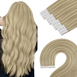 YoungSee Human Hair Tape in Extensions Highlight Golden Blonde and Medium Blonde Tape in Hair Extensions Blonde Tape on Hair Extensions Highlight Tape ins Natural Hair Extensions Blonde 14In 50G 20Pcs