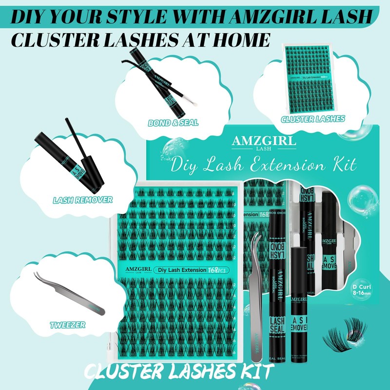 Lash Extension Kit,DIY Individual Lashes Clusters Kit 168Pcs,Lash Bond And