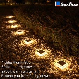 Soslina Solar Deck Lights Outdoor, 4 Pack Solar Step Lights IP68 Waterproof Solar Powered Driveway Lights, 2700K Solar Step Lights for Garden Sidewalk Runway Fence Patio Pathway Dock (Warm White)
