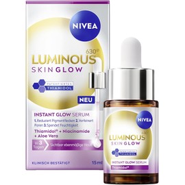 NIVEA LUMINOUS630 Skin Glow Instant Glow Serum – Lightweight Face Serum with Thiamidol, Niacinamide & Aloe Vera – Brightens, Evens Tone & Enhances Radiance – Effective Daily Face Care – 15ml