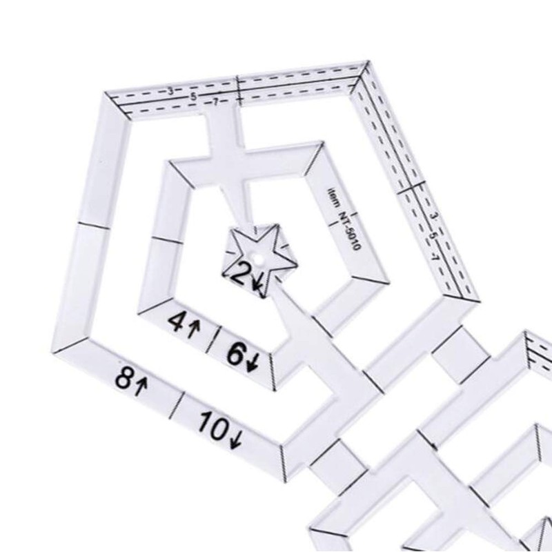 HJ Cutting Ruler, Sewing Ruler, Pentagon, Multi Ruler, Transparent Acrylic
